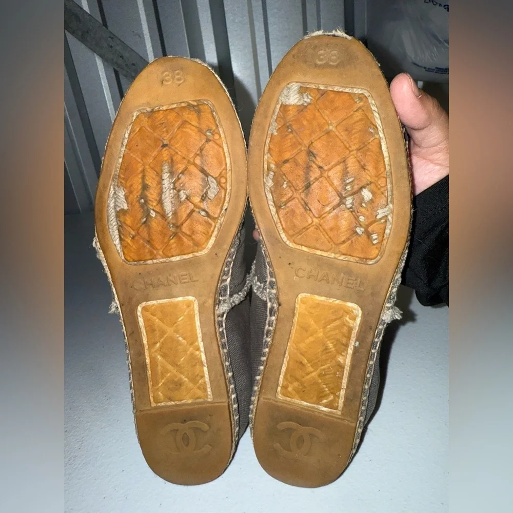 Chanel Grey and Black Canvas Espadrilles Size 38 ( 7.5 US )